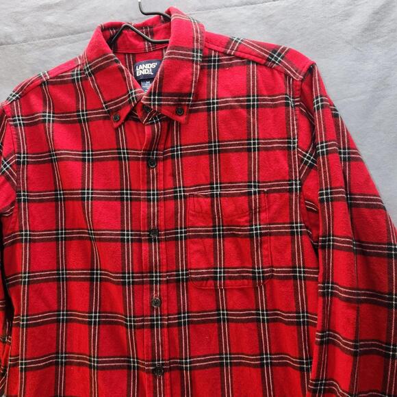 Lands End Cotton Plaid Flannel Shirt Red Mens Size Medium - Picture 2 of 9